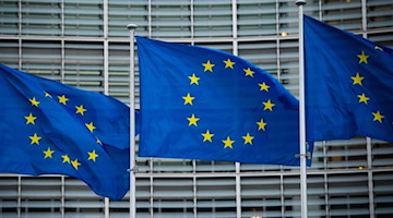Flaggen der Europäischen Union wehen im Wind vor einem Gebäude der Europäischen Kommission in Brüssel. Foto: Arne Immanuel Bänsch/dpa/Symbolbild