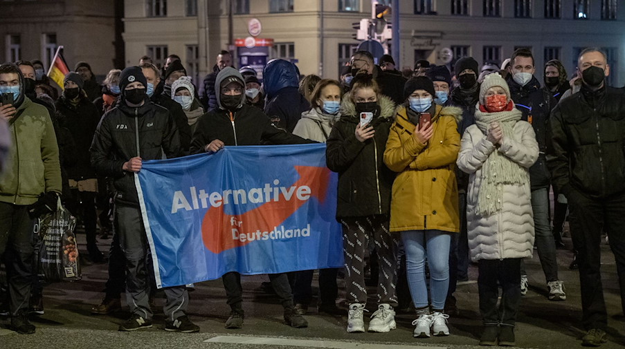 Mitglieder und Sympathisanten der Partei Alternative für Deutschland (AfD) demonstrieren gegen die Corona-Maßnahmen. / Foto: Stefan Sauer/dpa