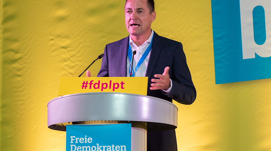 Torsten Herbst spricht beim Landesparteitag der FDP Sachsen. / Foto: Daniel Schäfer/dpa-Zentralbild/dpa/Archiv