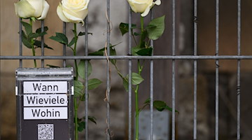 Drei Rosen stecken zum Gedenken an die Judendeportation am Alten Leipziger Bahnhof. / Foto: Robert Michael/dpa-Zentralbild/dpa