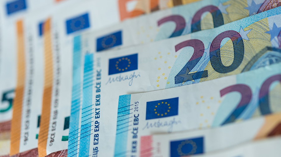 Zahlreiche Banknoten liegen sortiert auf einem Tisch. / Foto: Monika Skolimowska/dpa-Zentralbild/dpa/Illustration