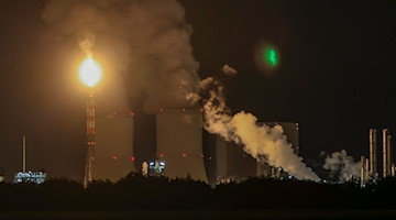 Die Fackel des Chemieparks von Dow Chemical brennt mitten in der Nacht lichterloh. / Foto: Jan Woitas/dpa-Zentralbild/dpa