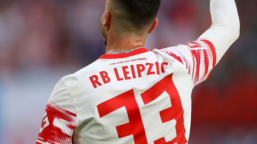 Leipzigs Spieler Andre Silva jubelt nach einem Treffer. / Foto: Jan Woitas/dpa
