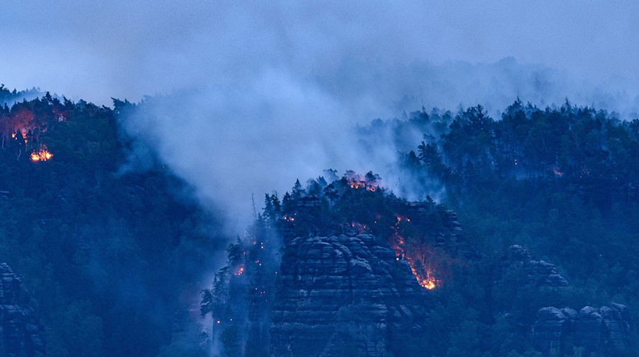 Der Wald brennt im Nationalpark Sächsische Schweiz. / Foto: Robert Michael/dpa/Archivbild