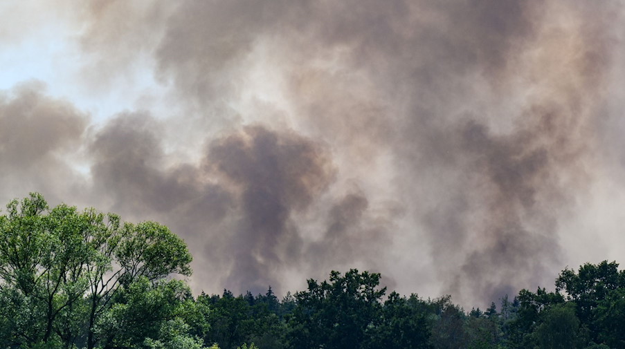 Rauch steigt aus einem Wald der Königsbrücker Heide bei Radeburg. / Foto: Robert Michael/dpa/Archivbild