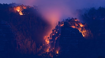 Der Wald brennt im Nationalpark Sächsische Schweiz. / Foto: Robert Michael/dpa