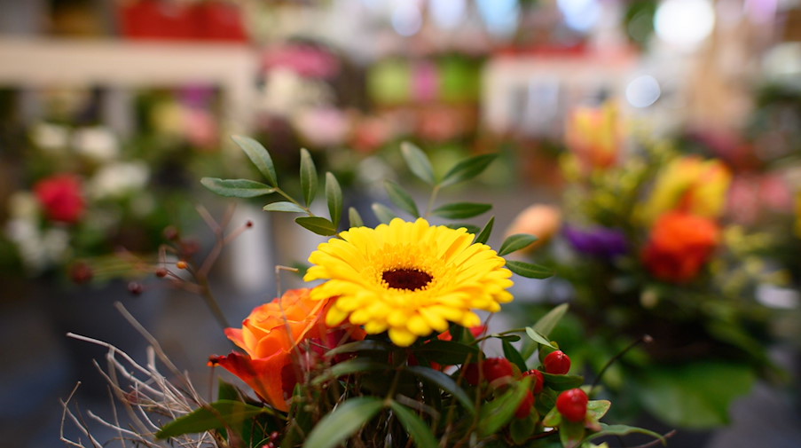 Blumen und Sträuße stehen in einem Blumengeschäft zum Verkauf. / Foto: Robert Michael/dpa-Zentralbild/dpa/Symbolbild