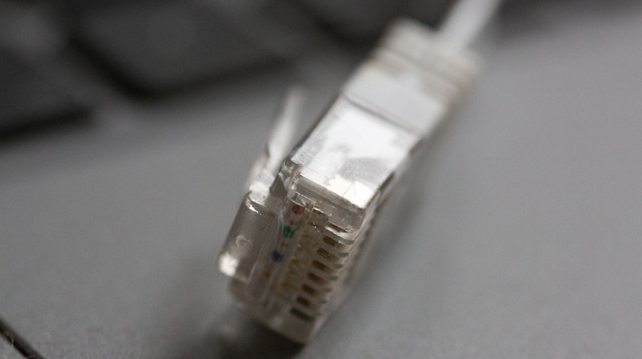 Ein LAN-Kabel liegt auf einem Laptop. / Foto: Fernando Gutierrez-Juarez/dpa-Zentralbild/dpa/Symbolbild