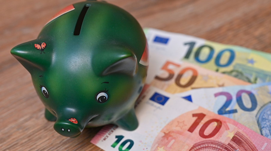 Ein Sparschwein steht auf einem Tisch neben Eurobanknoten. / Foto: Patrick Pleul/dpa-Zentralbild/dpa/Illustration
