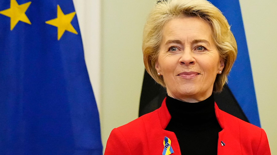 Ursula von der Leyen, Präsidentin der Europäischen Kommission, lächelt. / Foto: Pavel Golovkin/AP/dpa