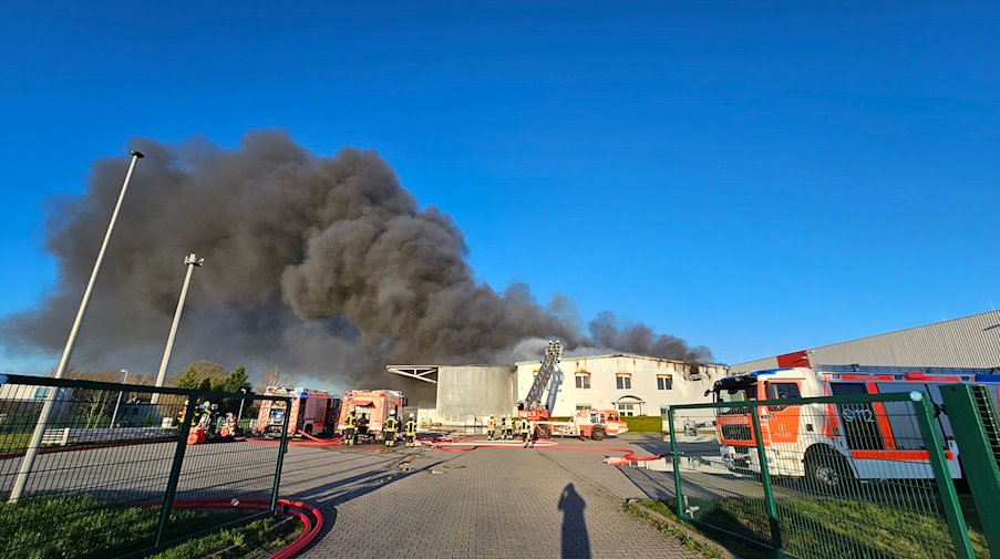 Eine Rauchwolke steigt über einer brennenden Lagerhalle auf. / Foto: Tobias Junghannß/dpa-Zentralbild/TNN/dpa/Archivbild
