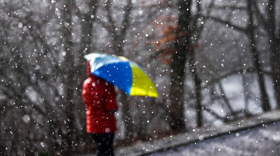 Eine Spaziergängerin geht mit einem Regenschirm bei Sonnenschein spazieren. / Foto: Jens Kalaene/dpa/Symbolbild