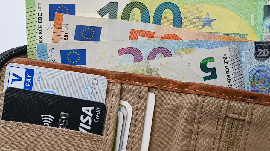 Viele Eurobanknoten stecken in einer Geldbörse. / Foto: Patrick Pleul/dpa-Zentralbild/Illustration