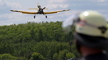 Ein Löschflugzeug landet zum Betanken mit Wasser. / Foto: Michael Bahlo/dpa/Symbolbild