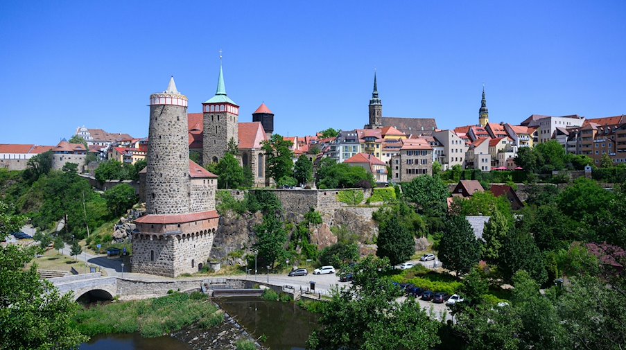 Die Alte Wasserkunst (l-r), die Michaeliskirche, den Dom St. Petri und den Turm des Rathauses. / Foto: Robert Michael/dpa