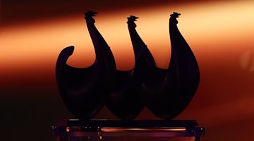 Drei «Goldene Hennen» stehen auf einem Pult. / Foto: Jan Woitas/dpa-Zentralbild/dpa/Archivbild