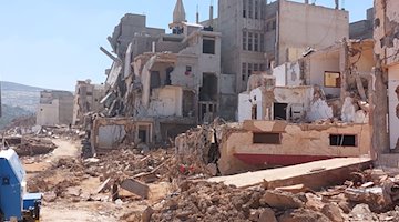 Eingestürzte Gebäude nach der verheerenden Flutkatastrophe in Libyen. / Foto: ---/MFS/dpa/Archivbild