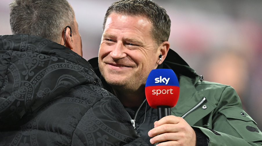 Max Eberl (r), Geschäftsführer Sport von RB Leipzig, und Fußball-Experte Lothar Matthäus. / Foto: Robert Michael/dpa