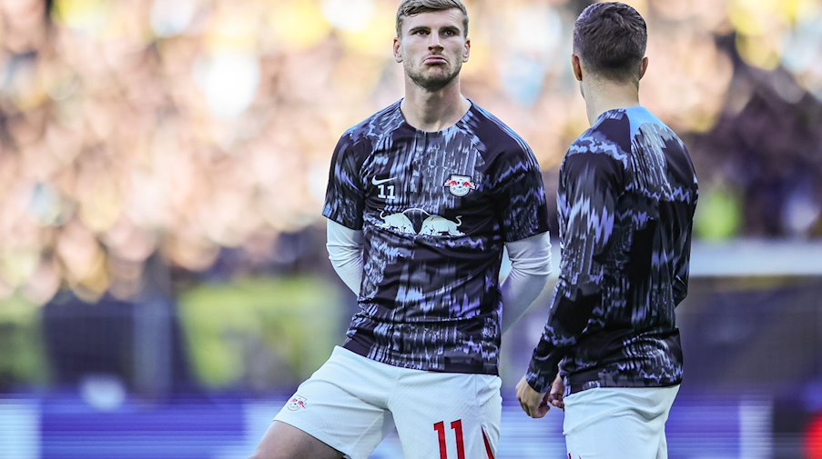 Timo Werner (i) y Christoph Baumgartner, del Leipzig, antes del partido / Foto: Jan Woitas/dpa