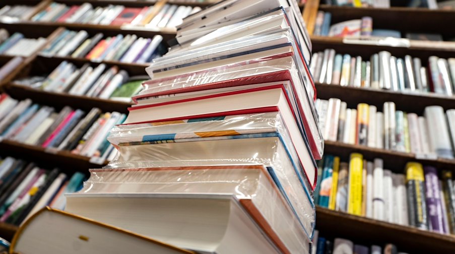 A stack of new books lies on a sales table in a bookstore. / Photo: Frank Rumpenhorst/dpa/Frank Rumpenhorstdpa/archive image