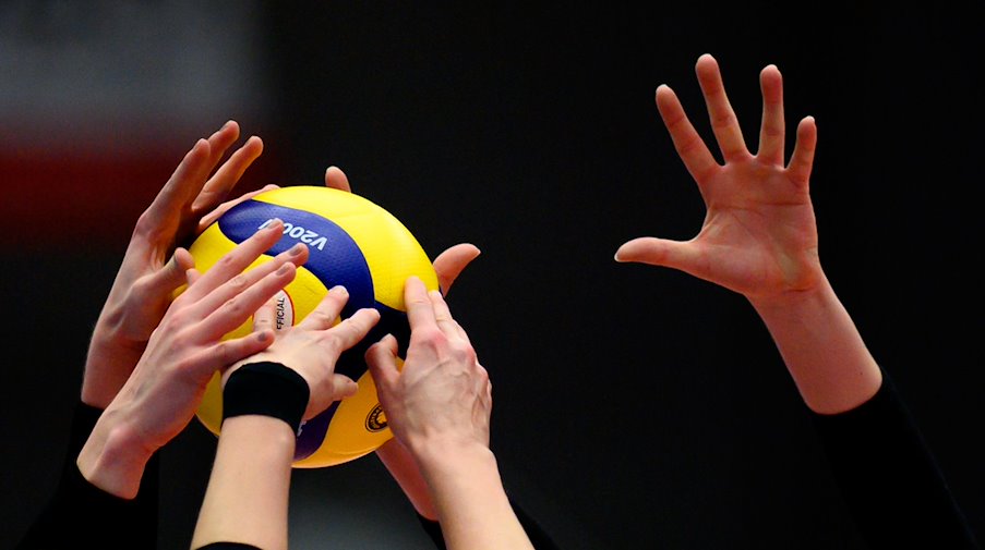 Jugadoras de voleibol sobre el balón / Foto: Robert Michael/dpa-Zentralbild/dpa/Imagen simbólica