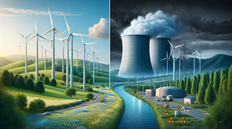 Comparación de la energía eólica y la energía nuclear / DALL-E