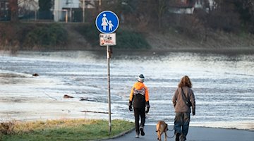 Das Hochwasser der Elbe tritt in der Flutrinne zwischen den Dresdner Stadtteilen Kaditz und Mickten über das Ufer. / Foto: Sebastian Kahnert/dpa