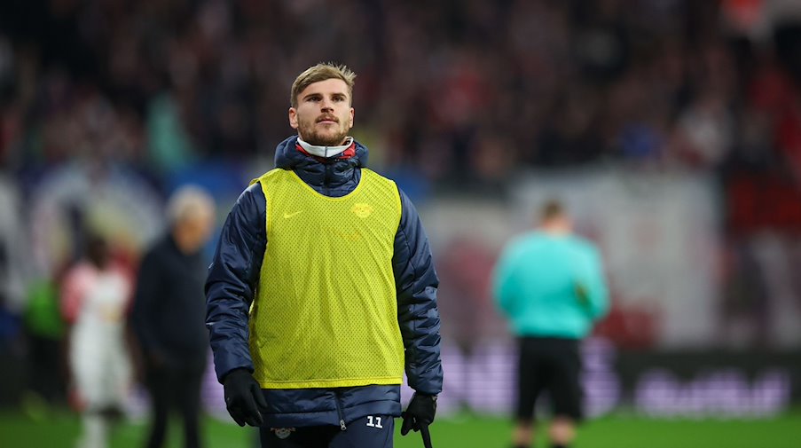 Timo Werner, del Leipzig, sale a calentar / Foto: Jan Woitas/dpa/Archivbild