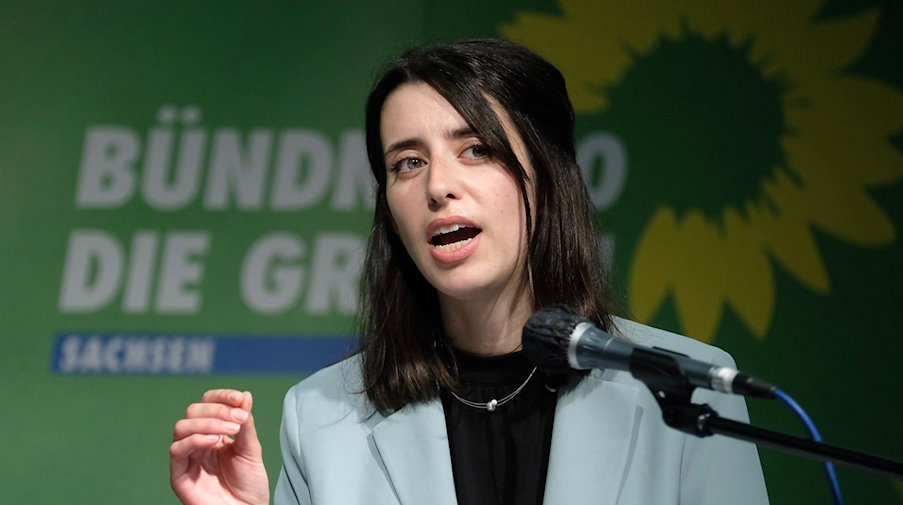 ماري ميوسر، رئيسة التحالف الأخضر/حزب اليسار الأخضر الديمقراطي في ساكسونيا. / صورة: سيباستيان فيلنو / دبا