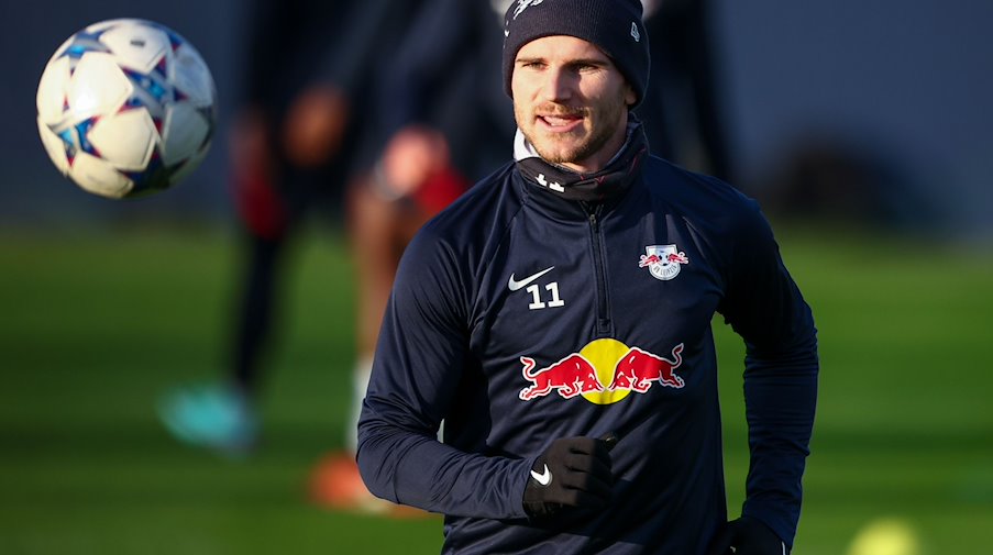 Leipzigs Spieler Timo Werner beim Training. / Foto: Jan Woitas/dpa