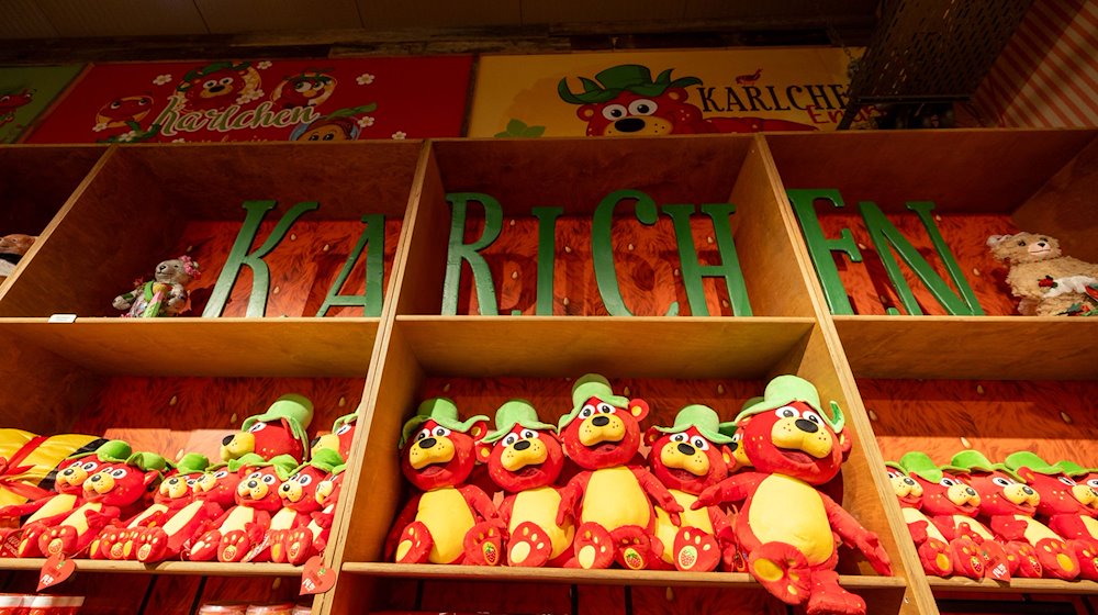 Das Maskottchen Karlchen liegt im Verkaufsbereich von Karls Erlebnis-Dorf. / Foto: Daniel Schäfer/dpa
