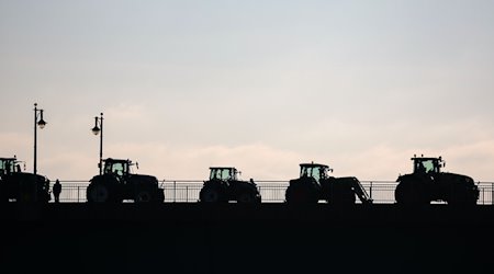 Landwirte blockieren mit Traktoren die Elbebrücke. / Foto: Jan Woitas/dpa