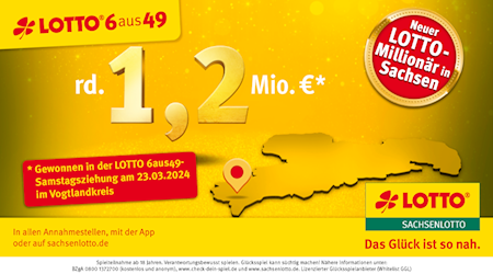 Was für ein spendabler Osterhase: Wieder gibt es einen Millionengewinn im Freistaat. Ein Glückspilz aus dem Vogtland hat die berühmten „6 Richtigen“ richtig vorausgesagt und kann sich nun über 1.196.080,20 Euro freuen. 