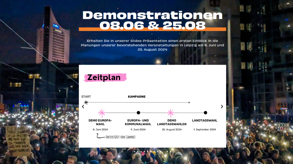 Demonstration in Leipzig zur Europawahl / Screenshot von www.handinhandleipzig.de
