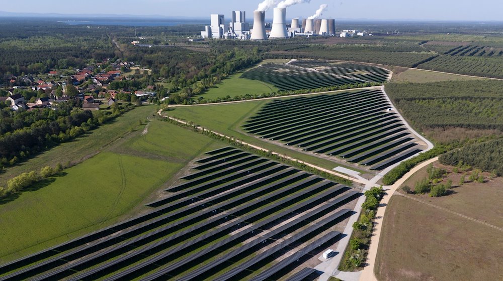 Eine Photovoltaik-Freiflächenanlage (PV-Park) / Foto: Sebastian Kahnert/dpa