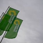 Flaggen mit dem Logo von Bündnis 90/Die Grünen. / Foto: Marijan Murat/dpa
