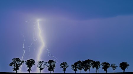 Ein Blitz eines Gewitters erhellt den Nachthimmel. / Foto: Patrick Pleul/dpa/Symbolbild