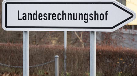 Una señal de tráfico con la inscripción "Landesrechnungshof" se encuentra en una rotonda / Foto: Sebastian Kahnert/dpa/Archivbild