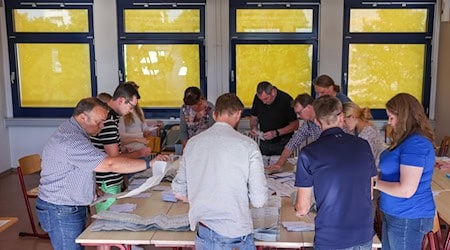 Zahlreiche Wahlhelfer sind mit der Stimmenauszählung der Briefwahlstimmen zur Europawahl beschäftigt. Die Europawahl begann am 6. Juni. In Deutschland wurde am 9. Juni gewählt. / Foto: Jan Woitas/dpa