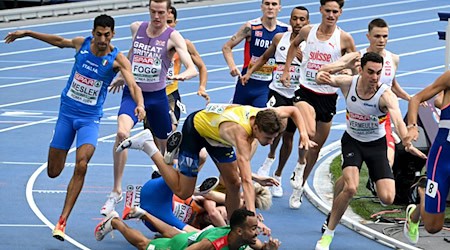 Mehrere Athleten stürzen bei der Leichtathletik-EM im Qualifikationslauf über 1500m. / Foto: Jussi Nukari/Lehtikuva/dpa