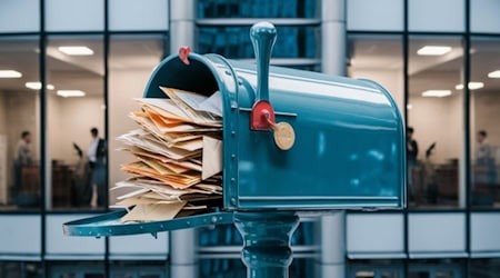 Buzón azul rebosante de cartas