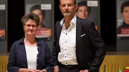 Die sächsischen BSW-Vorsitzenden Sabine Zimmermann und Jörg Scheibe in Frankenberg. / Foto: Jan Woitas/dpa