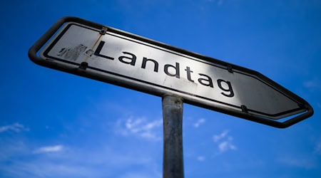 Ein Schild, das zum Landtag weist / Foto: Robert Michael/dpa