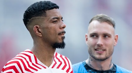 Benjamin Henrichs (l.) and David Raum would be happy for Dani Olmo, even if he leaves. / Photo: Hendrik Schmidt/dpa