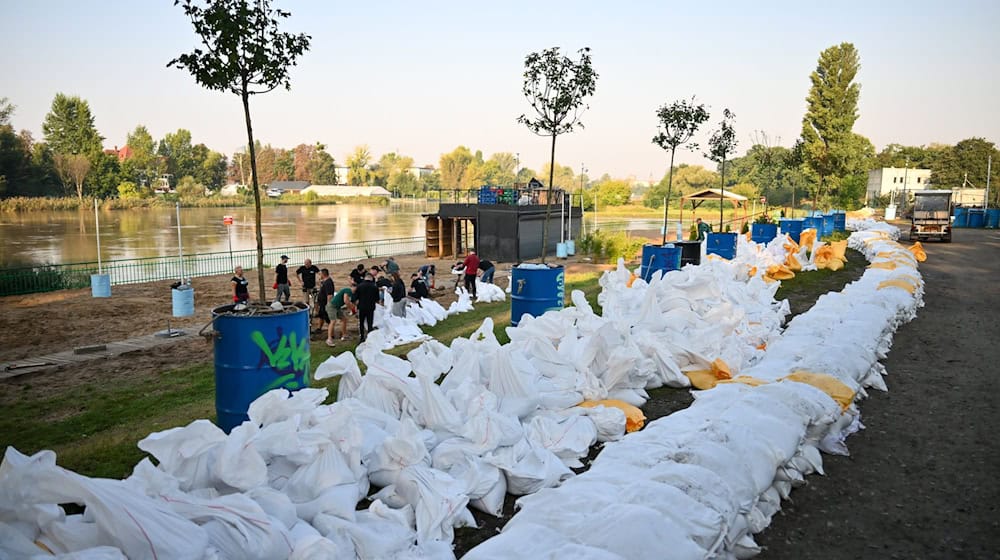 Sandsäcke schützen Teile von Breslau vor dem aktuellen Hochwasser in Polen. / Foto: Maciej Kulczynski/PAP/dpa