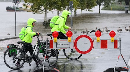 Radfahrer auf einem Parkplatz an der Elbe in Pirna am Tor zur Sächsischen Schweiz. (Foto aktuell vom 15.9.) / Foto: Robert Michael/dpa