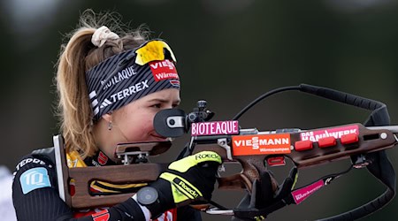 Die Rosenheimerin Johanna Puff war beim City-Biathlon in Dresden beste DSV-Athletin. / Foto: Hendrik Schmidt/dpa