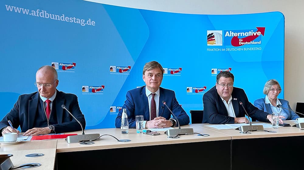 Der Erste Parlamentarische Geschäftsführer der AfD-Bundestagsfraktion, Bernd Baumann (zweiter von links) sieht die Professur Moosdorfs in Moskau skeptisch. / Foto: Jörg Ratzsch/dpa