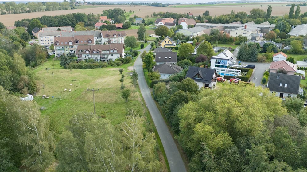 Der Weg bei Klipphausen, auf dem der Jogger gefunden wurde, aus der Vogelperspektive. / Foto: Sebastian Kahnert/dpa