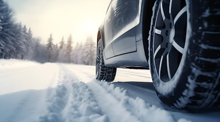 Nahaufnahme eines Autoreifens im Winter